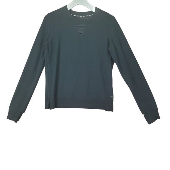DKNY Womens Sweatshirt Medium Mesh Pullover Black Long Sleeves Stretchy Soft - Picture 1 of 8